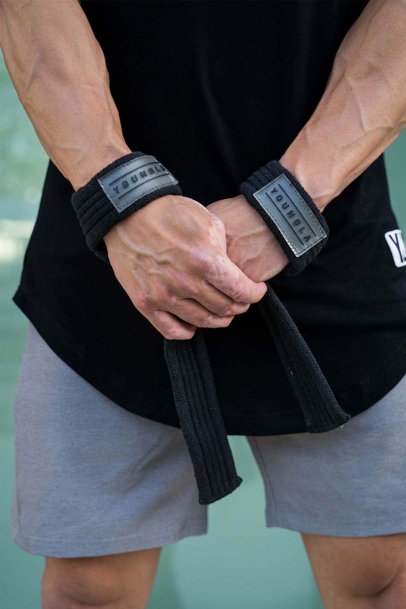 Men's YoungLA Gym 917 Lifting Straps Wrist Wraps Black | NK2481-069 USA