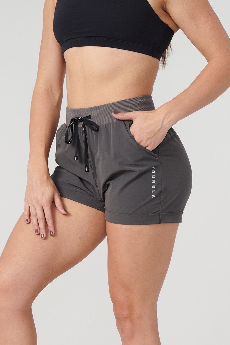 Women's YoungLA Gym W104 Velocity Running Shorts Shorts Black | XS6418-705 USA