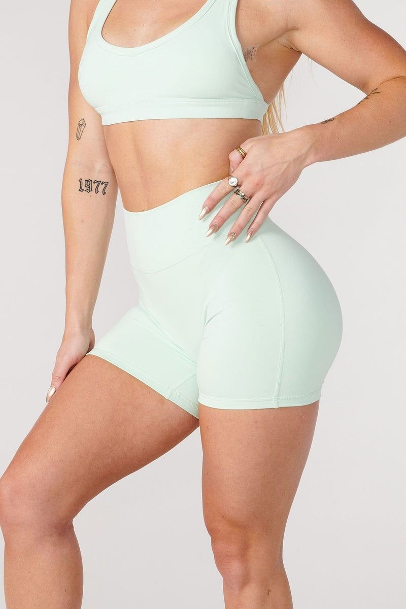 Women's YoungLA Gym W112 Effortless biker shorts Shorts Mint Green | SB4981-257 USA