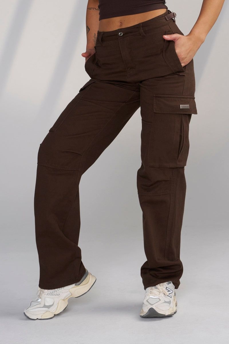 Women\'s YoungLA Gym W206 Metro Cargos Pants Coffee Bean | NR9857-210 USA