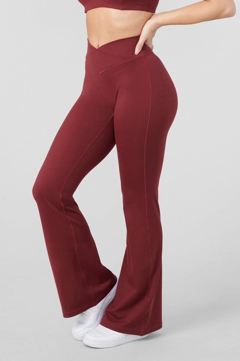 Women\'s YoungLA Gym W215 Vital Flare Pants Leggings Burgundy | VE9805-427 USA