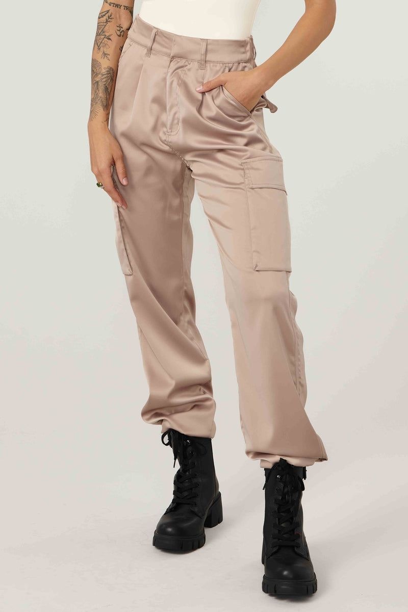 Women's YoungLA Gym W217 Gloria Satin Cargo Pants Sage Green | IY6780-534 USA