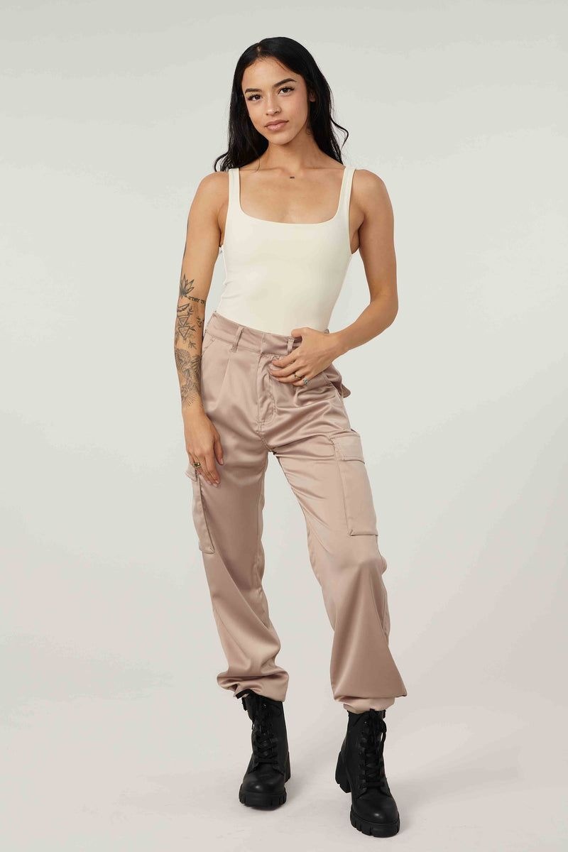 Women's YoungLA Gym W217 Gloria Satin Cargo Pants Sage Green | IY6780-534 USA