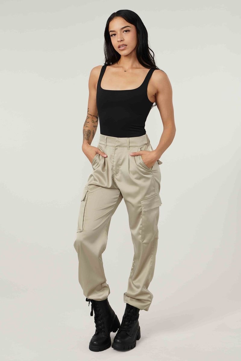 Women's YoungLA Gym W217 Gloria Satin Cargo Pants Sage Green | IY6780-534 USA