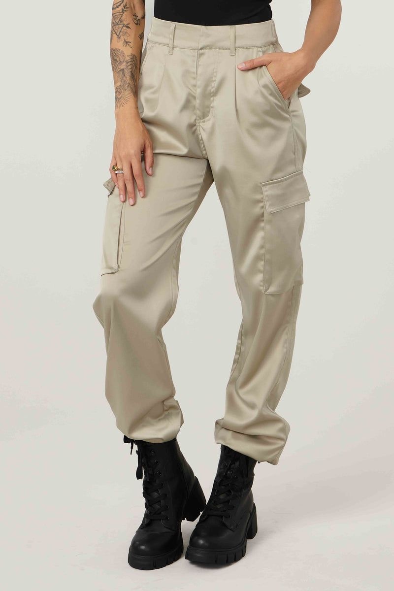 Women\'s YoungLA Gym W217 Gloria Satin Cargo Pants Sage Green | IY6780-534 USA