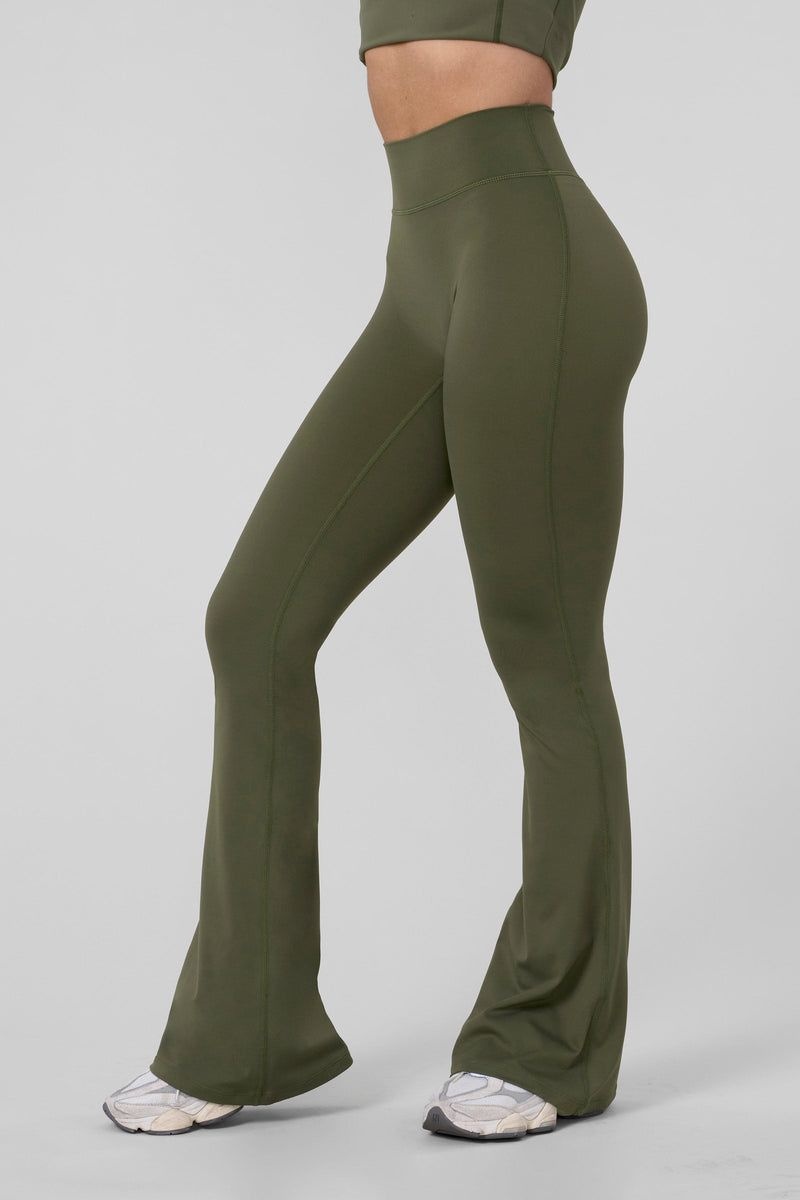 Women\'s YoungLA Gym W227 Curve Flare Leggings Leggings Olive | QL9408-567 USA