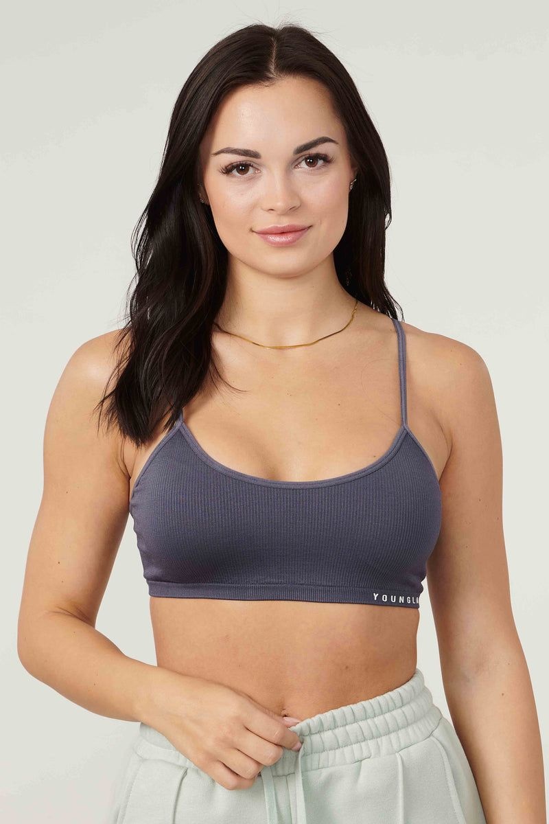 Women's YoungLA Gym W316 Ribbed Sports Bra Bras Coal | NV1970-648 USA