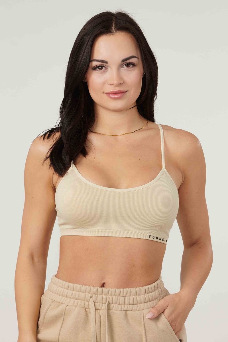 Women\'s YoungLA Gym W316 Ribbed Sports Bra Bras Light Taupe | JB2591-730 USA