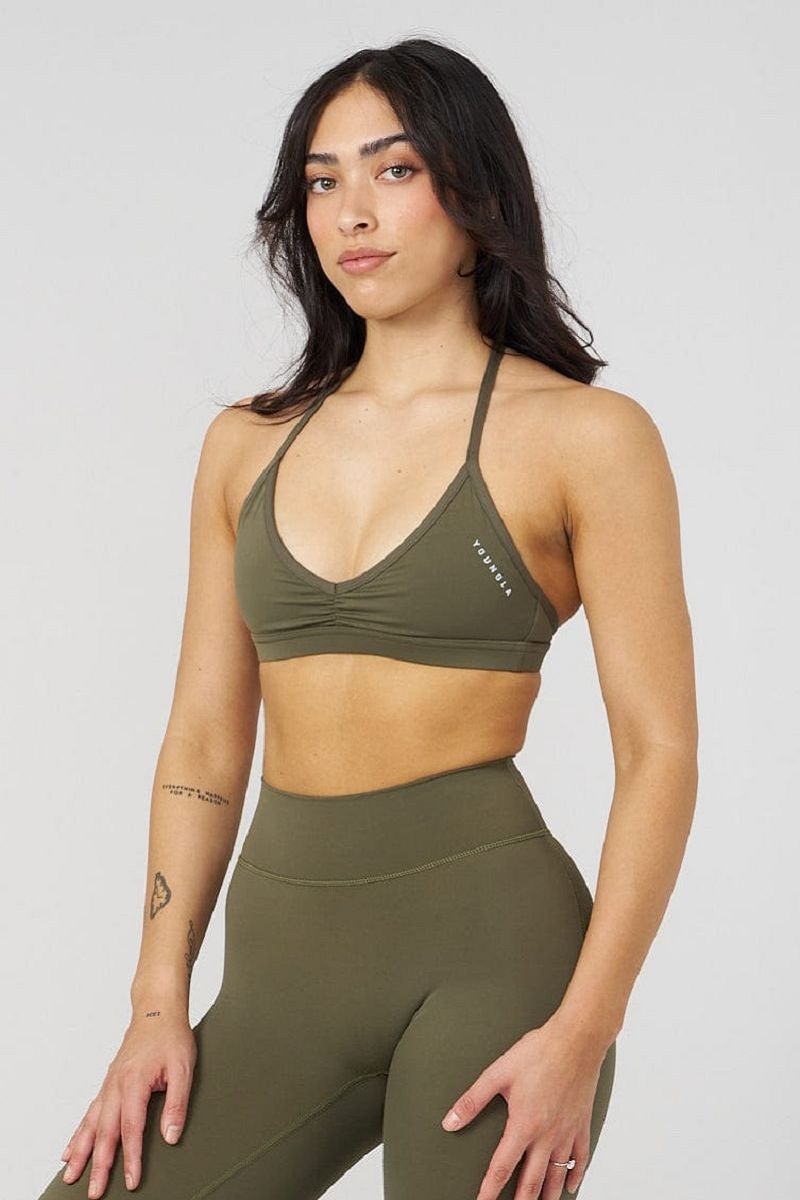 Women\'s YoungLA Gym W335 Urban V-Neck Bra Bras Olive | HK6042-193 USA