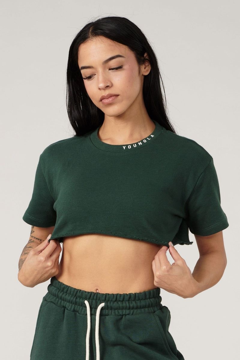 Women\'s YoungLA Gym W407 Super Cropped Shirt T Shirts Forest Green | RM3527-946 USA