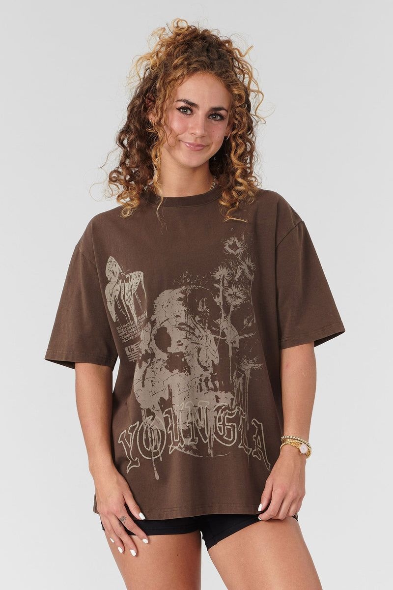 Women\'s YoungLA Gym W427 Phantom Oversized Shirt T Shirts Brown Wash | LF1472-635 USA