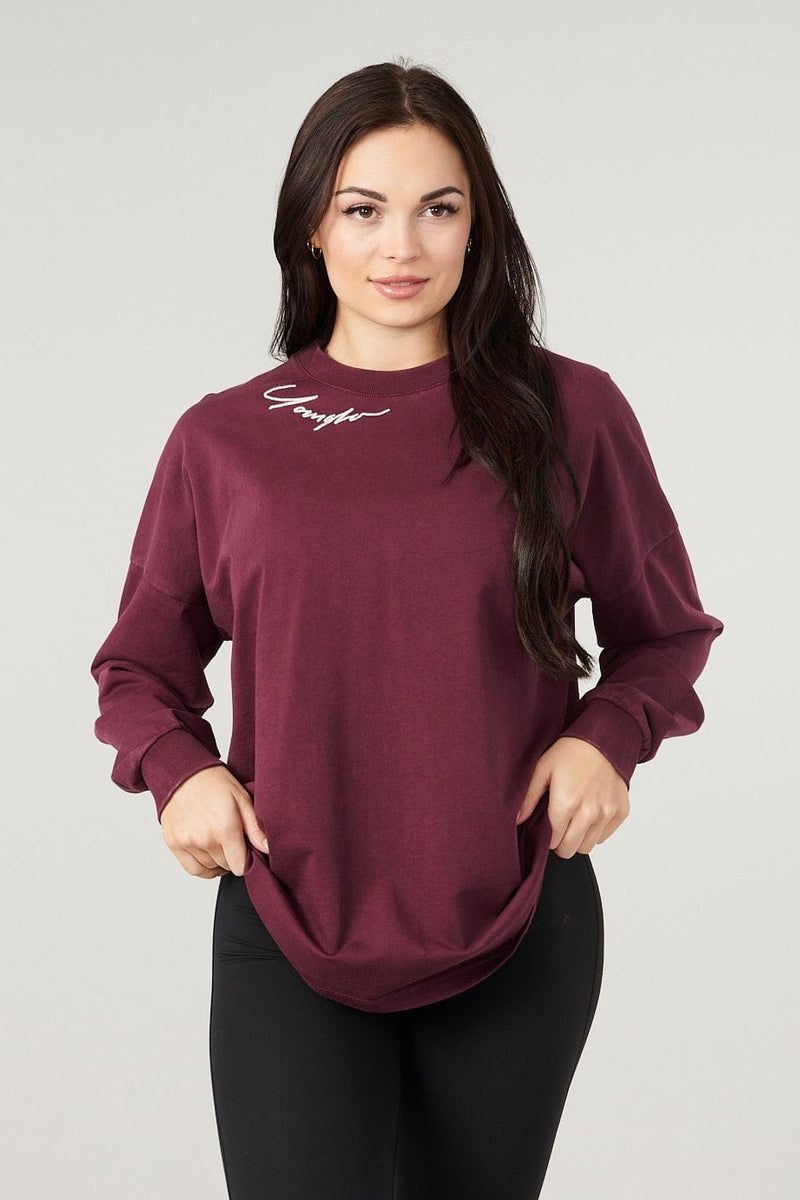 Women\'s YoungLA Gym W432 Emblem Long Sleeve Shirt T Shirts Burgundy | YB0247-651 USA