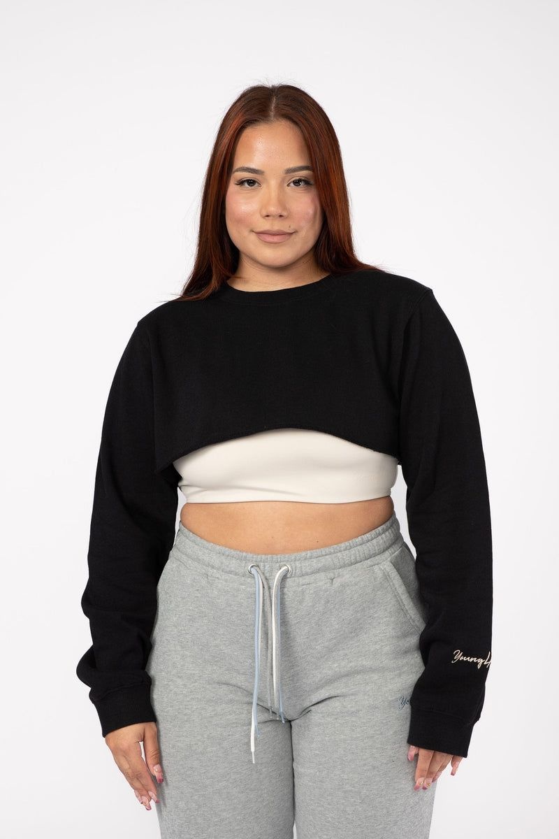 Women's YoungLA Gym W501 Super Crop Sweater Sweatshirts Coal | FH6095-273 USA