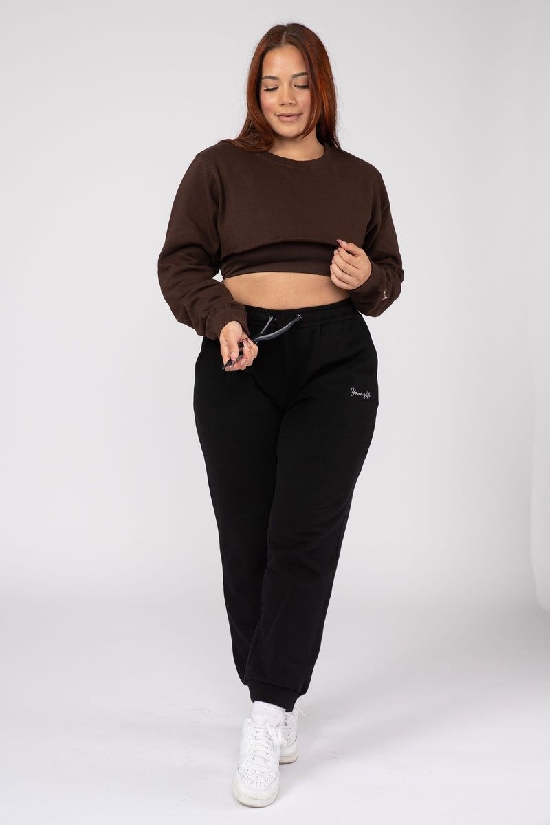 Women's YoungLA Gym W501 Super Crop Sweater Sweatshirts Coal | FH6095-273 USA