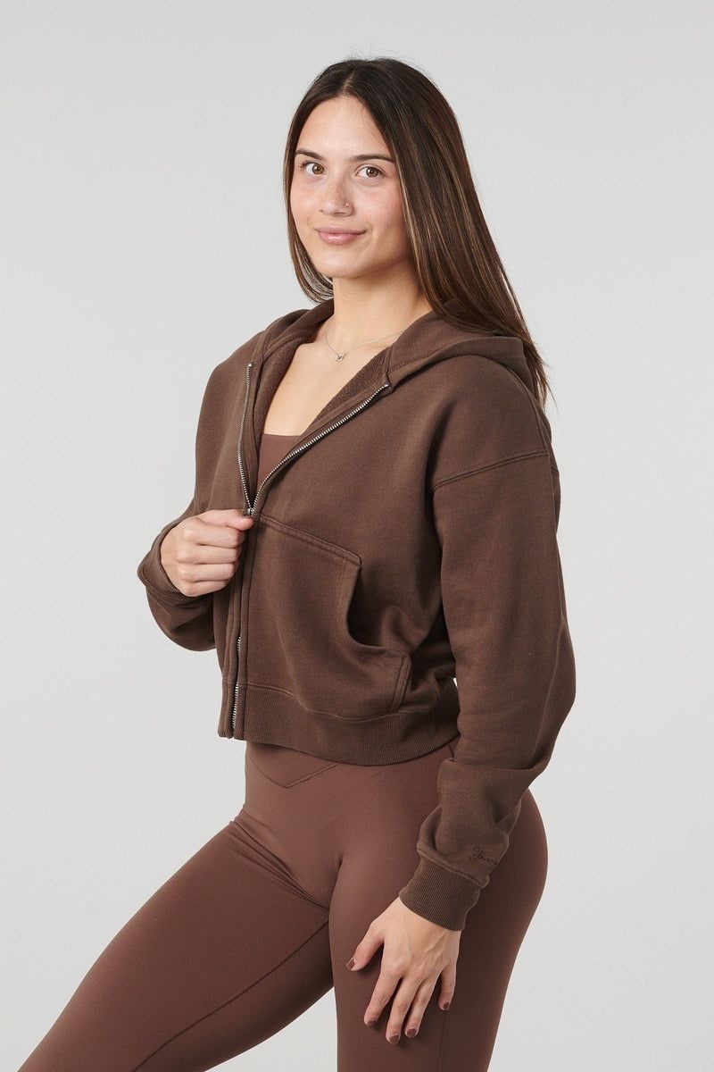 Women's YoungLA Gym W503 Essential Zip-up Hoodie Hoodies Brown | BS2396-415 USA