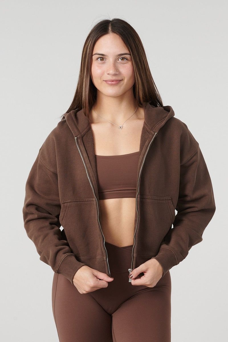 Women\'s YoungLA Gym W503 Essential Zip-up Hoodie Hoodies Brown | BS2396-415 USA