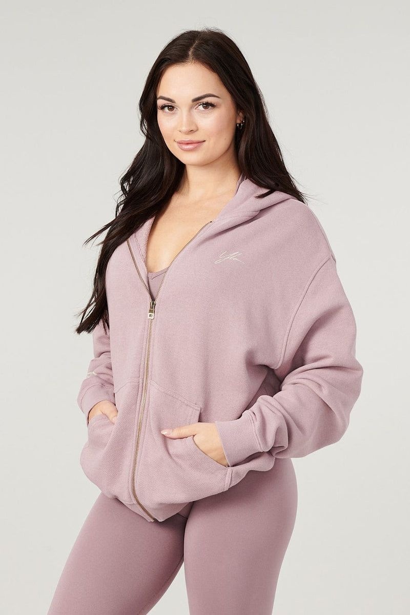 Women\'s YoungLA Gym W519 Emblem zip up hoodie Hoodies Crushed Mauve | YR5347-261 USA