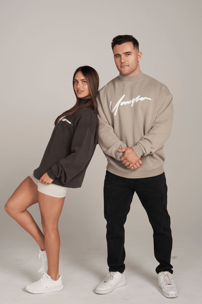 Women's YoungLA Gym W521 Urban Crewneck Sweatshirts Eclipse Wash | DE8162-450 USA