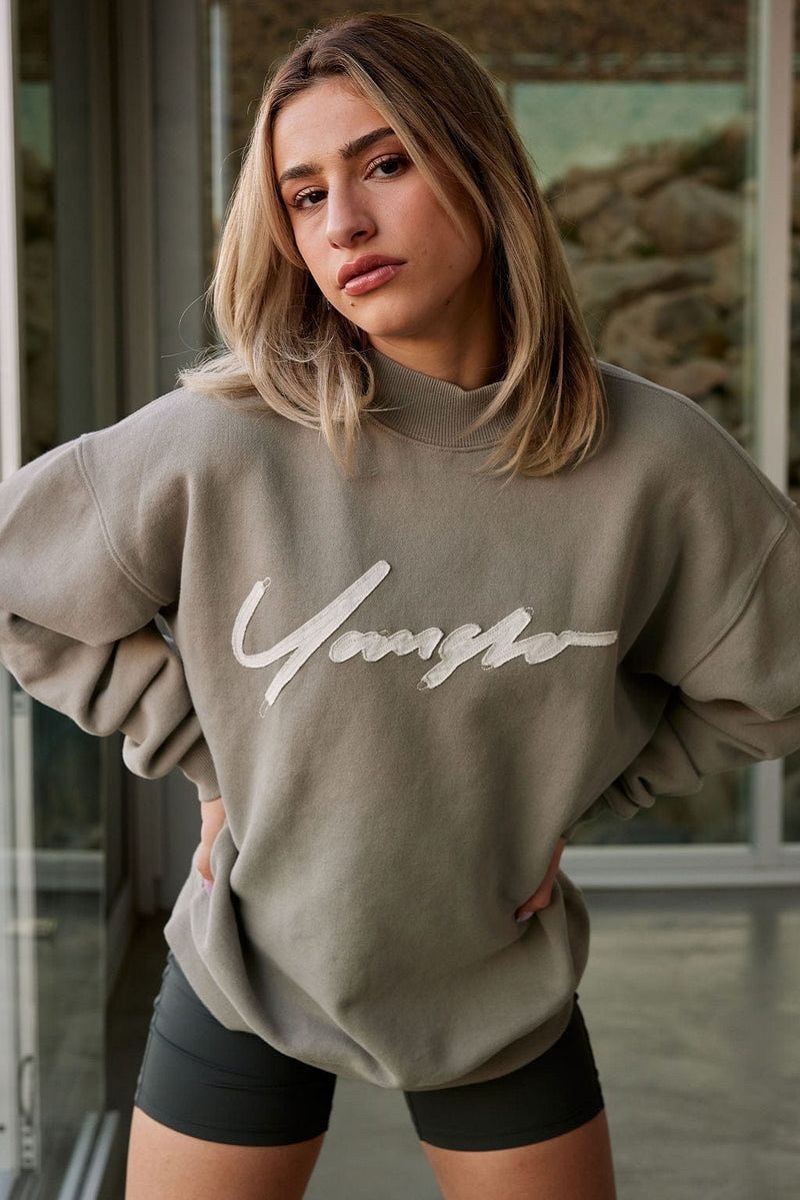 Women's YoungLA Gym W521 Urban Crewneck Sweatshirts Eclipse Wash | DE8162-450 USA