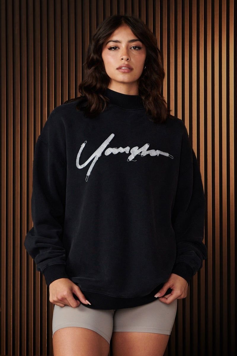 Women's YoungLA Gym W521 Urban Crewneck Sweatshirts Eclipse Wash | DE8162-450 USA