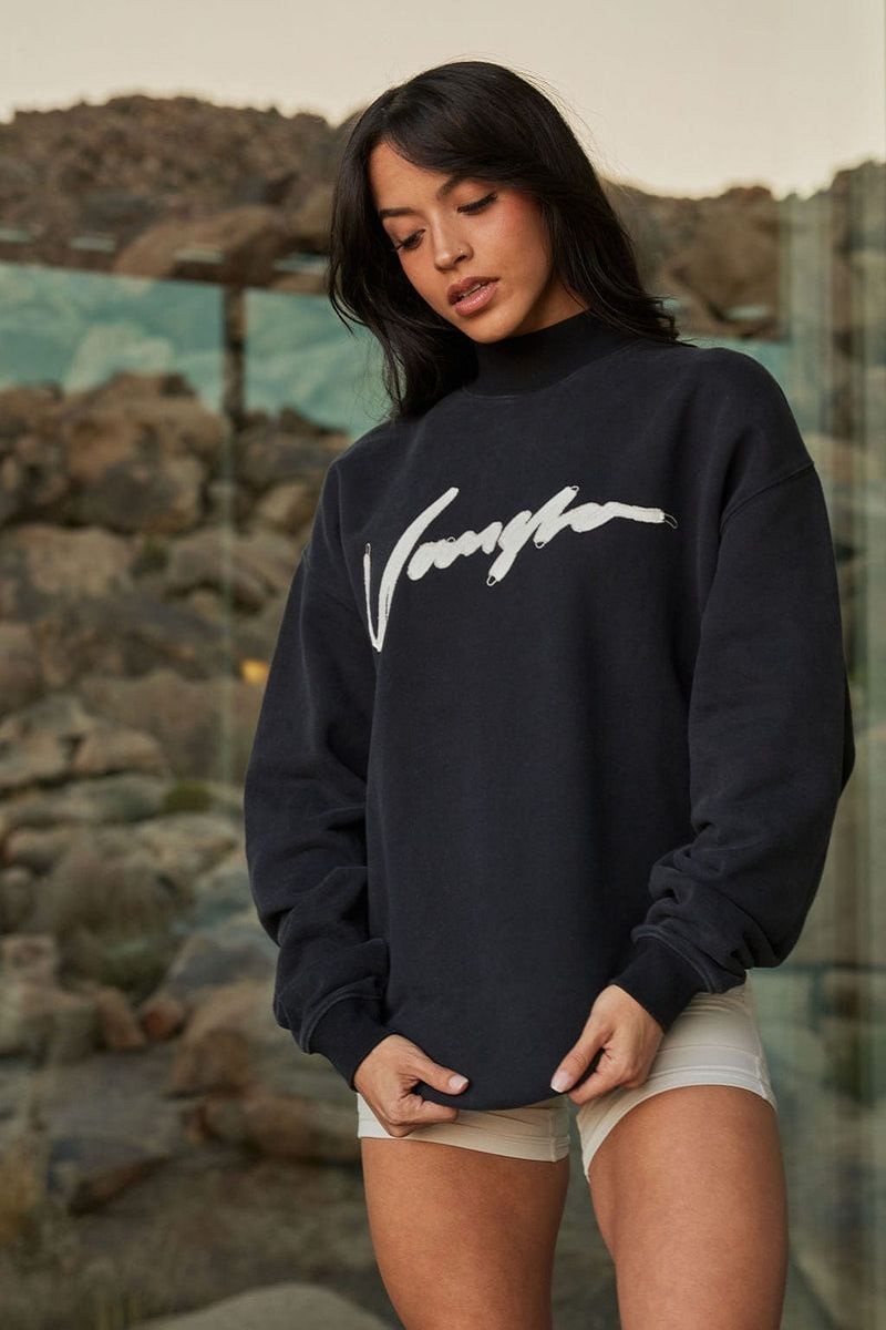 Women's YoungLA Gym W521 Urban Crewneck Sweatshirts Eclipse Wash | DE8162-450 USA