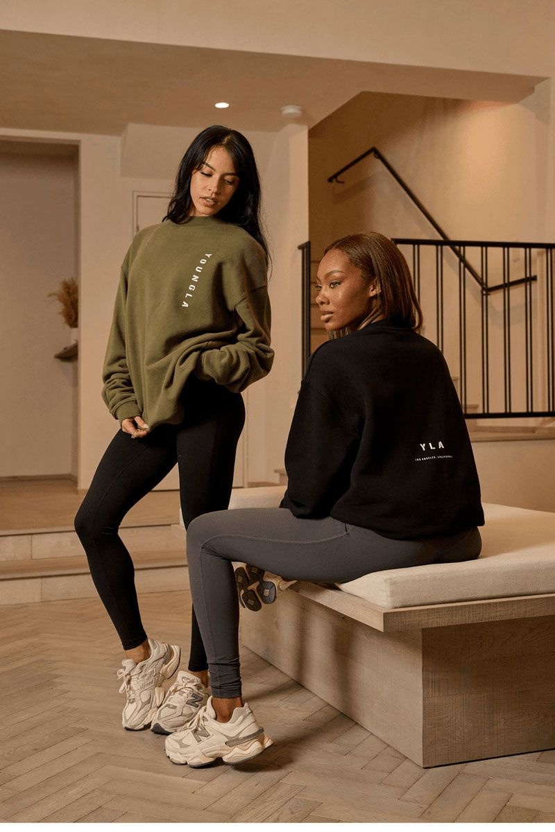 Women's YoungLA Gym W539 Eternal Crewneck Sweatshirts Charcoal | GD3701-985 USA